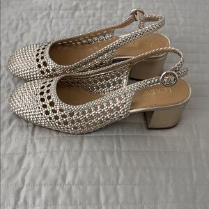 J. Crew Gold Woven Block Heel Slingbacks